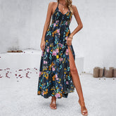 Varonea - Women's Smocked Maxi Dress with Slit